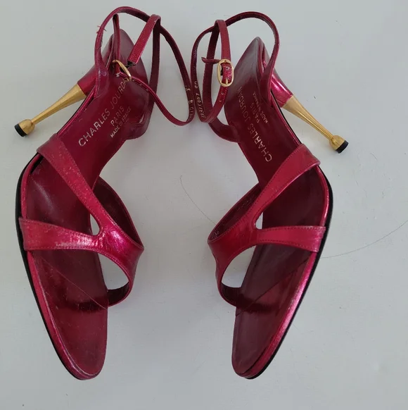 Charles Jourdan Red Strappy Heels - Picture 2 of 6